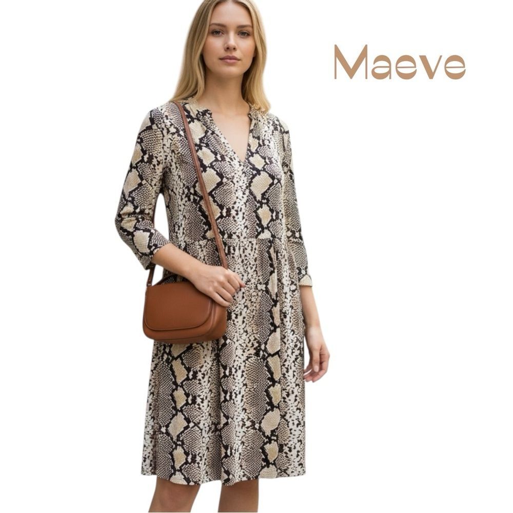 Anthropologie Maeve Brown Cream Dress Size S Coastal Grandma
